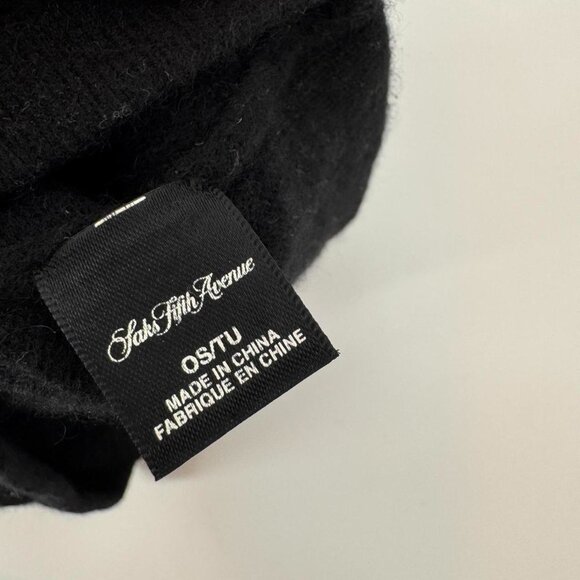 Saks Fifth Avenue Beanie 100% Cashmere Black Soft Knit Hat Unisex OS - Picture 2 of 3